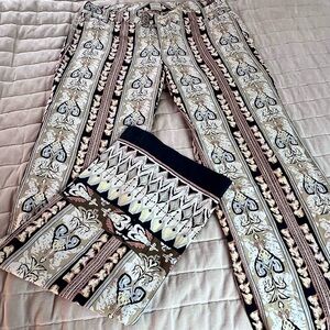 Multi-color batik style print slacks.